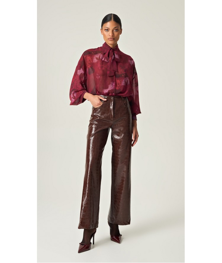 Eveleya Cocoa Croco Leather Pants